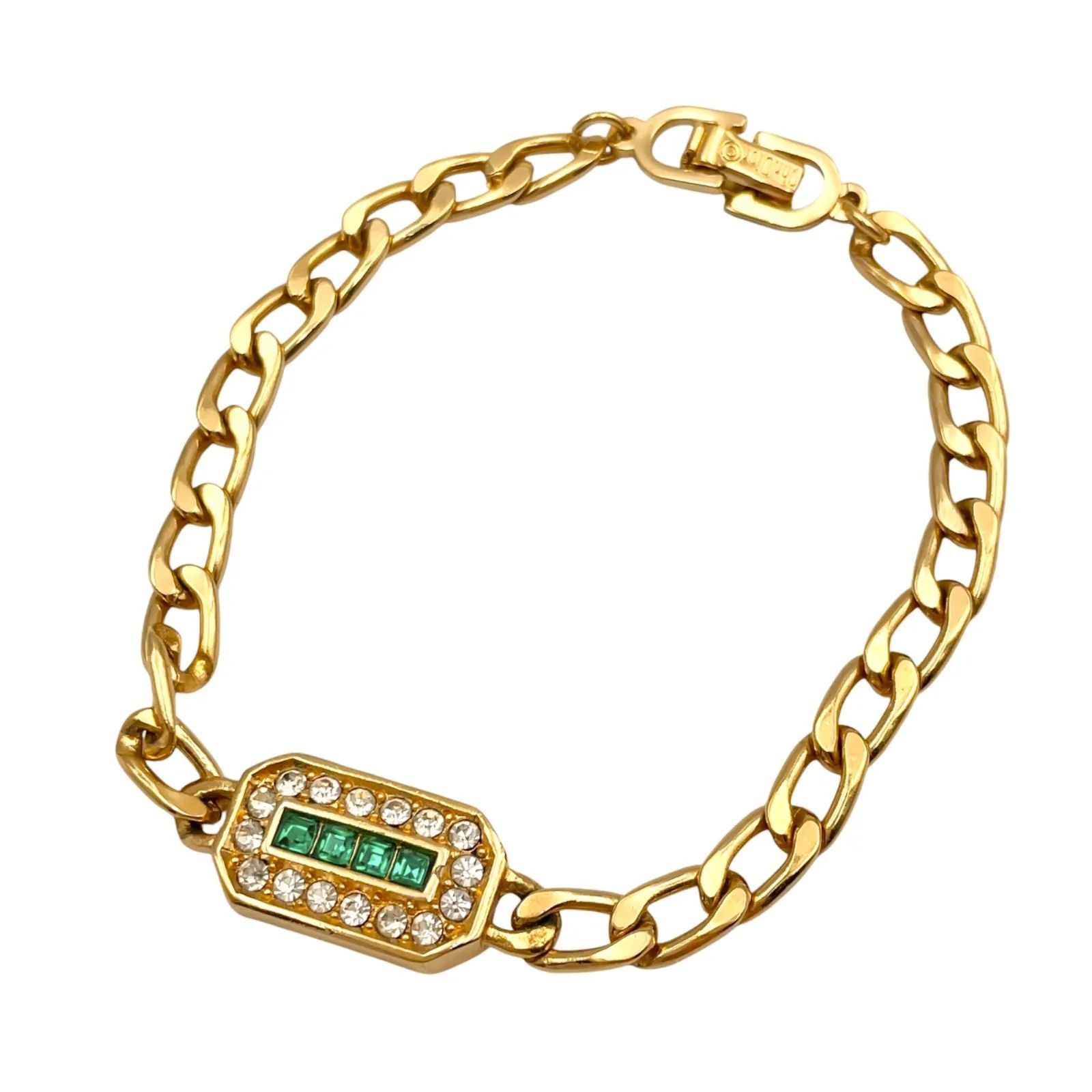 Christian Dior クリスチャンディオール ブレスレット アクセサリー ゴールド グリーン ラインストーン 【au30】