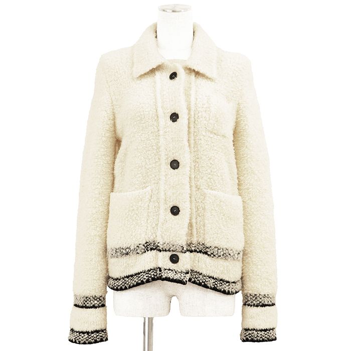 【美品】Christian Dior クリスチャンディオール Caro カロ ジャケット サイズ XS レディース ロゴ フリースニット ウール/ナイロン アウター アイボリー ブラック 黒 イタリア製