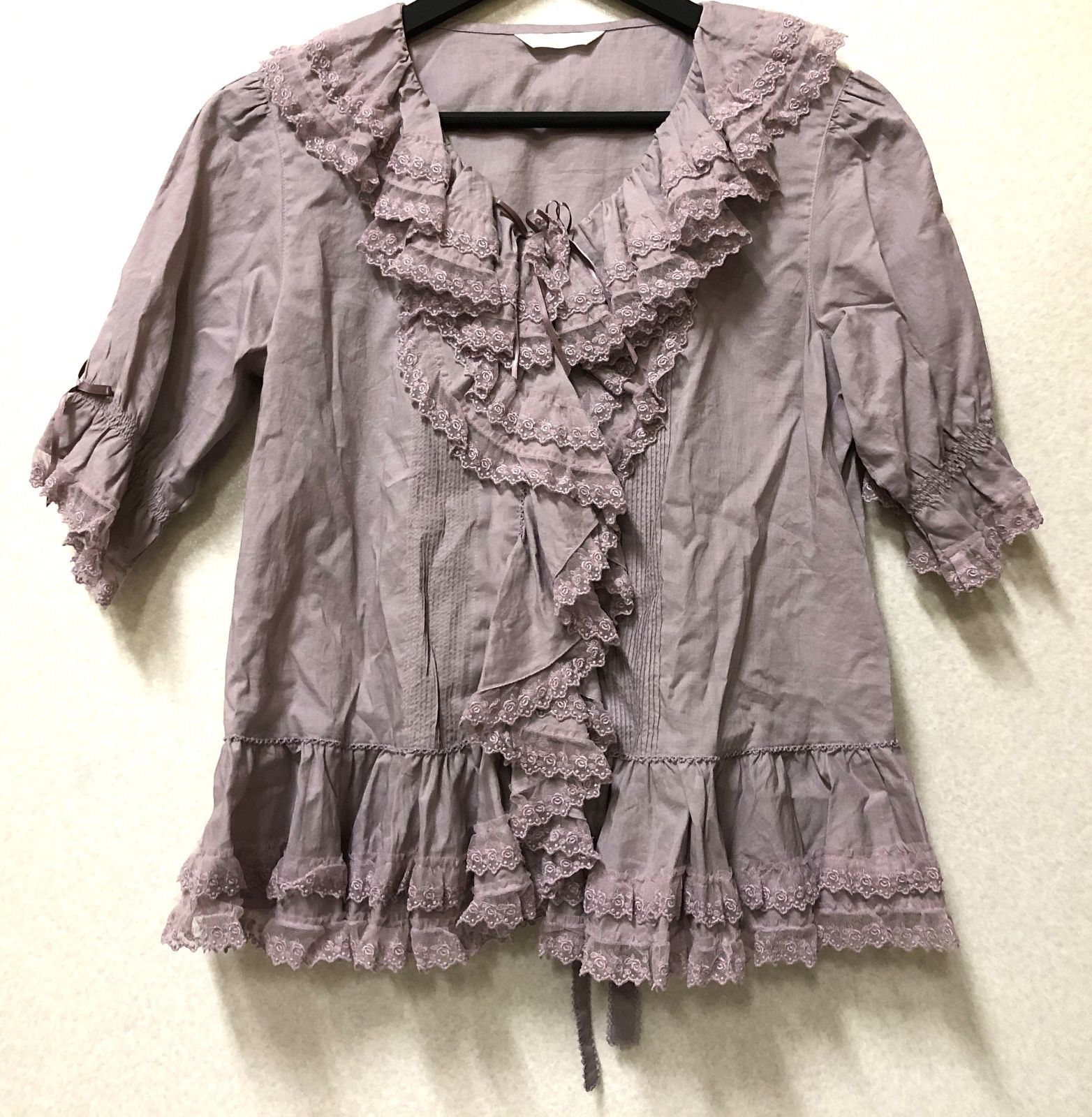 D1049 PINK HOUSE ピンクハウス フリル レース ローン ブラウス ラベンダー タグ付 267018636