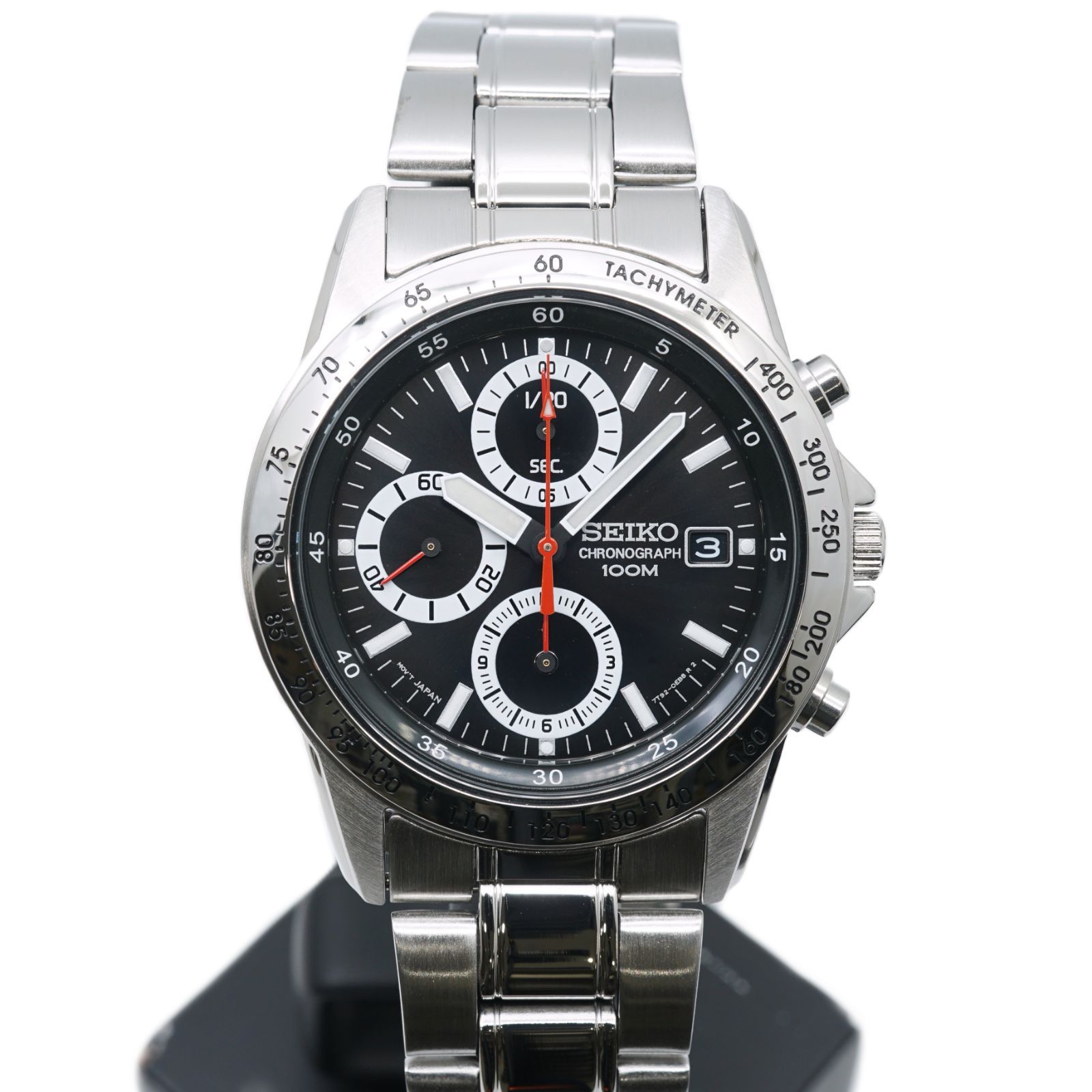セイコー クロノグラフ 100m ブラック メンズ Ref.SND371P 7T92-0EB8 SEIKO おしゃれ 軽量 クォーツ 美品 腕時計 メタルブレス スーツ 通勤 カジュアル 防水 実用的 稼働品 26-M-020 9,768円