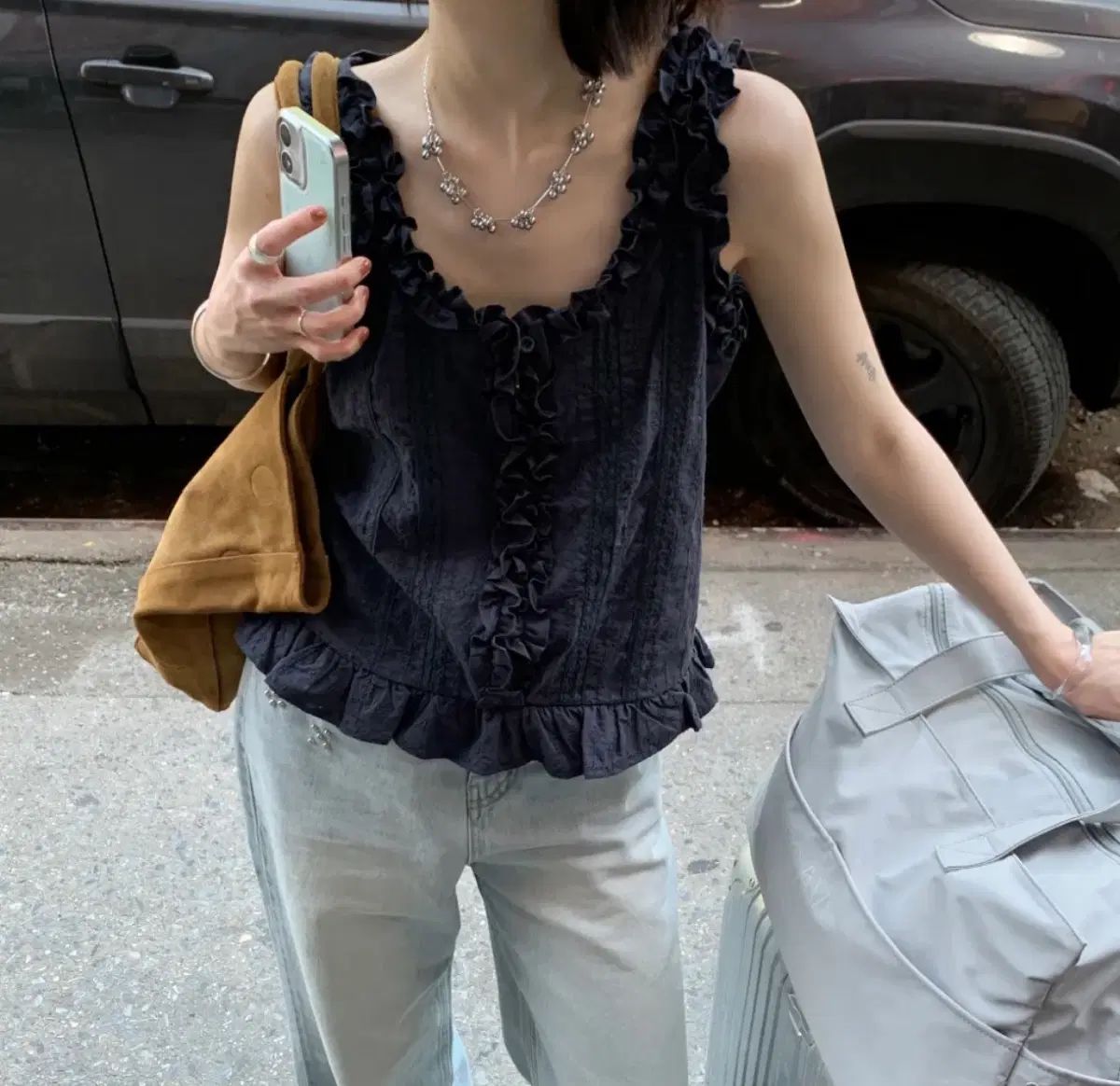 トゥーアベ villa jacquard sleeveless blouse
