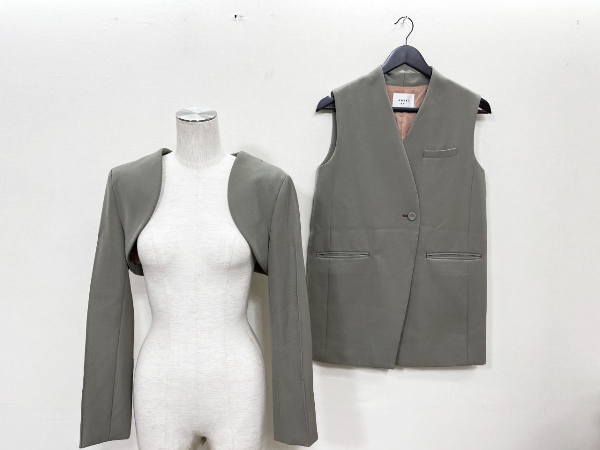 AMERI アメリ 3WAY CONSTRUCTION JACKET ボレロ ベスト テーラード ジャケット sizeS/ベージュ ■■◎レディース