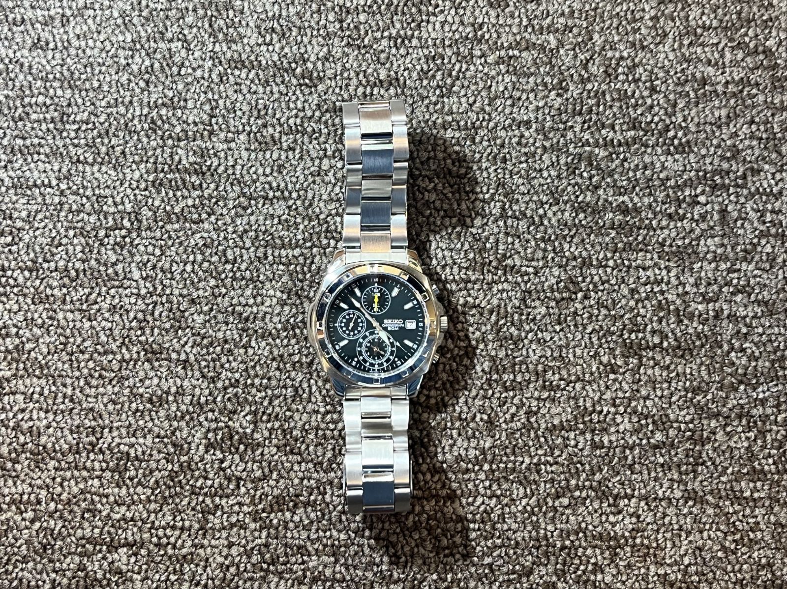 ▽SEIKO　セイコー　 腕時計　 クオーツ式　クロノグラフ　SND411P1　シルバー　グリーン文字盤 　稼働品 11375