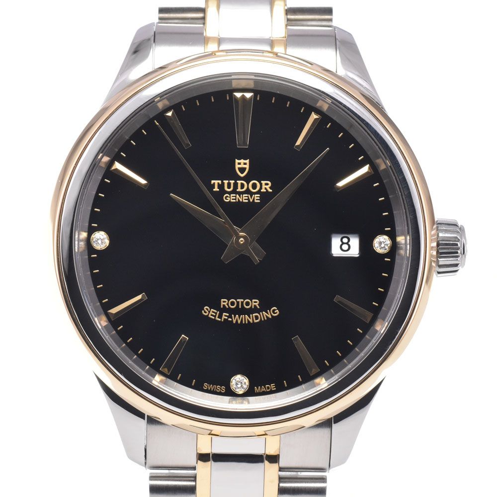 チューダー TUDOR 12503-0006 スタイル 3Pダイヤモンド ブラック 自動巻き メンズ 美品 内箱・保証書付き 腕時計 B#149691