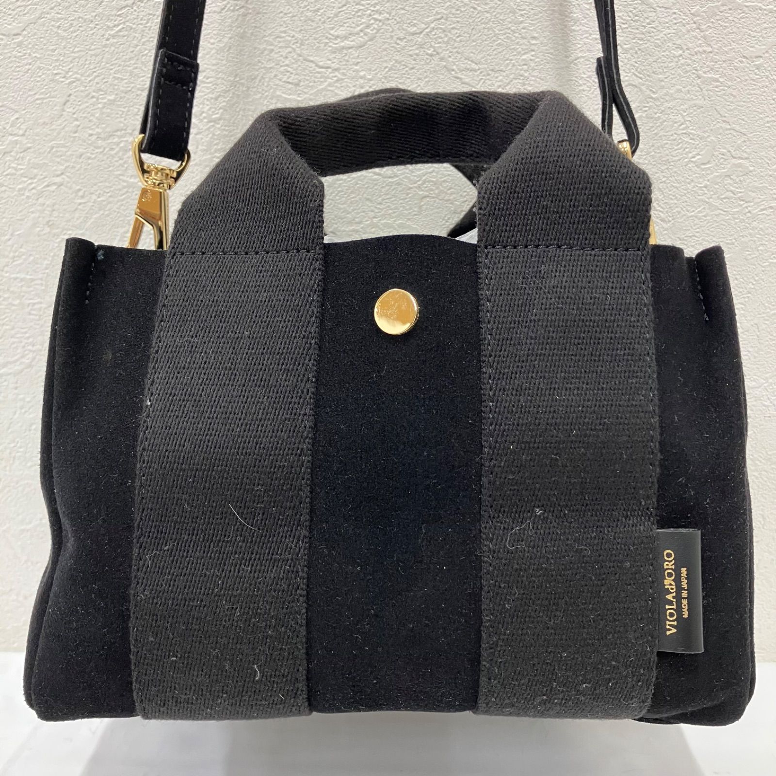 7215　【良品】　VIOLAｄ’ORO　ヴィオラドーロ　GINO　ジーノ　マイクロファイバースエードトートバッグ　Sサイズ　ブラック　黒　2way　ショルダーバッグ　ハンドバッグ　レディース　小さめ　ミニ