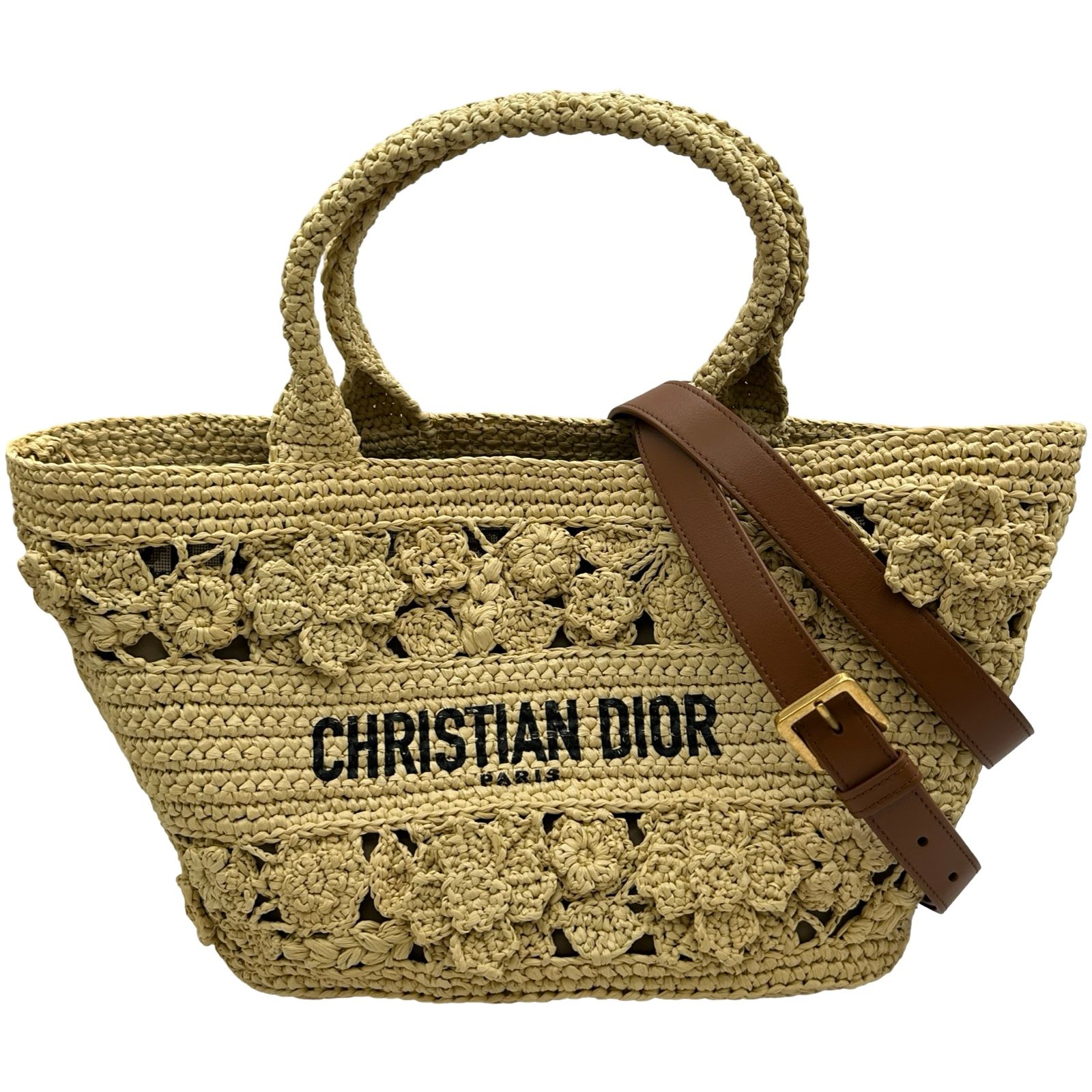 クリスチャン・ディオール Christian Dior パニエシャポー ベージュ ラフィア レディース ショルダーバッグ