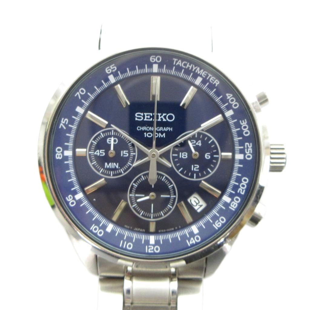 セイコー SEIKO 6T63-00B0 腕時計 ウォッチ クォーツ クロノグラフ カレンダー付き デイト 青文字盤 シルバー色 ■GY11 /MQ 13,013円