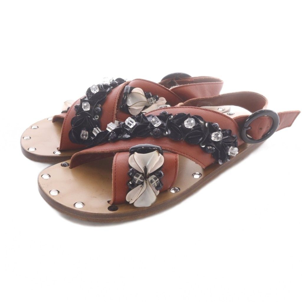 マルニ MARNI サンダル ストラップ レザー 36 茶色