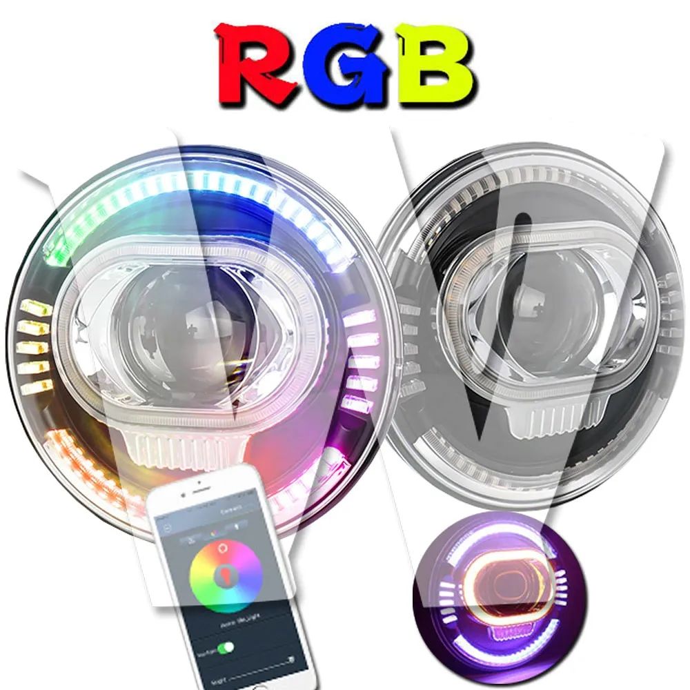 【7インチ LEDヘッドライト RGB 多彩】 ハイ/ロー/ディライト切替式 6500K ホワイト ウインカー アンバー ジープ ラングラー JK スズキ ジムニー CJ LJ TJ ハマー H1 H2 Land Rover トヨタ 日産 ホンダ 三菱 M2個