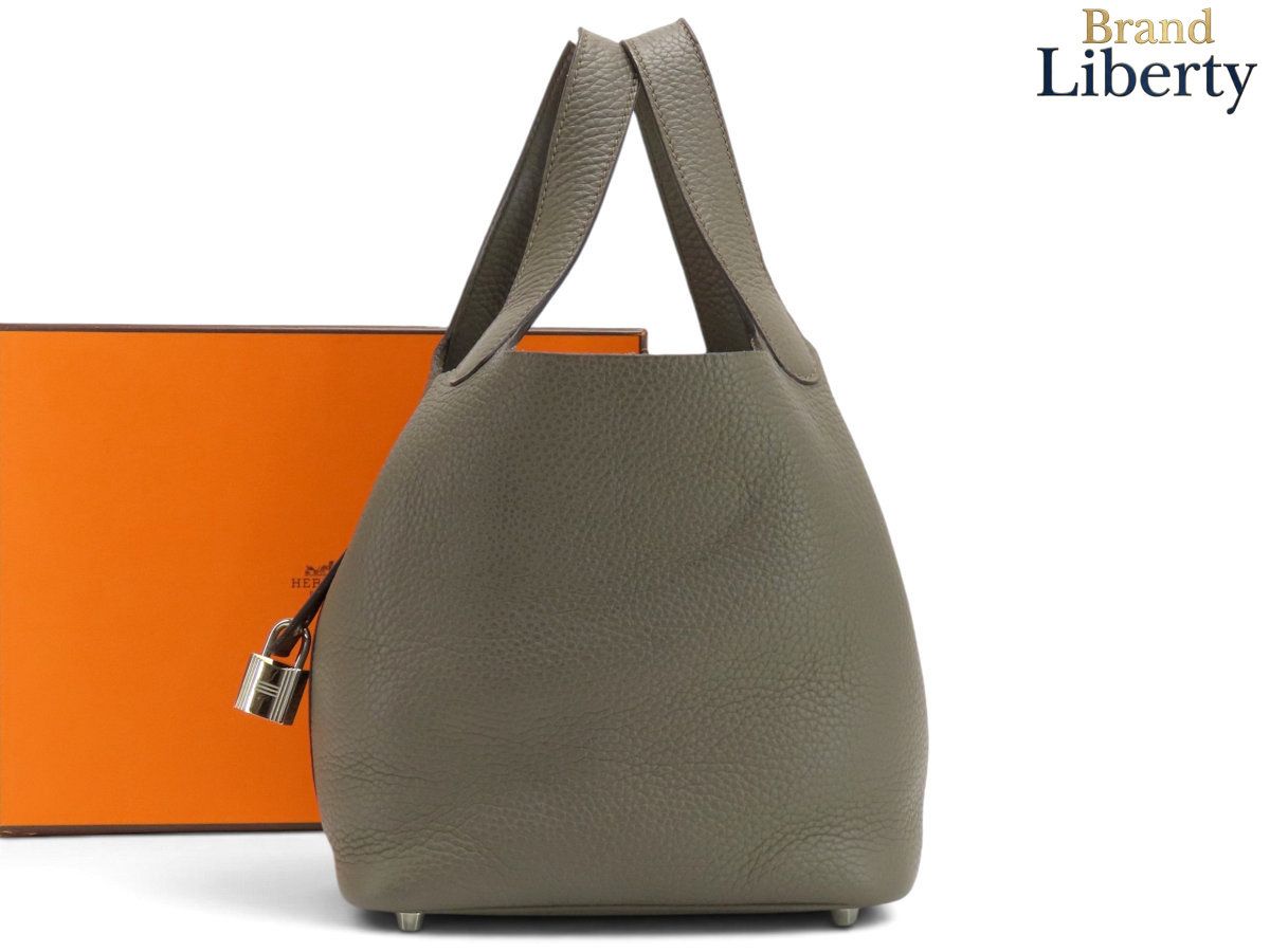 【美品】エルメス HERMES ピコタンロック 18 PM ハンドバッグ トートバッグ エタン グレー シルバー金具 トリヨンクレマンス H056289CK 8F X刻