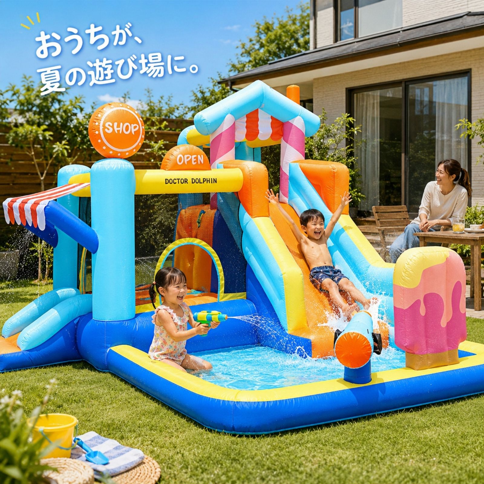 大型プール 子供用 滑り台付き ビニールプール ウォータースライダー エアー遊具 大型遊具 水遊びプール キッズプール 家庭用プール 庭用プール 屋外プール 夏休み 子供用遊具 水遊び遊具 ウォーターパーク 夏 レジャー 家族 自宅用 夏の遊び場 ブルー