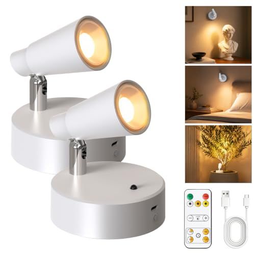 スポットライト LED 2個 Type-C 充電式スポットライト 5000mAh大容量 Spotlight 間接照明 | 長時間駆動 350度角度調節可能 高輝度 取付簡単 3色切替 無段階調光 リモコン付き 絵画 照明 ピクチャーライト 寝 d83324a7