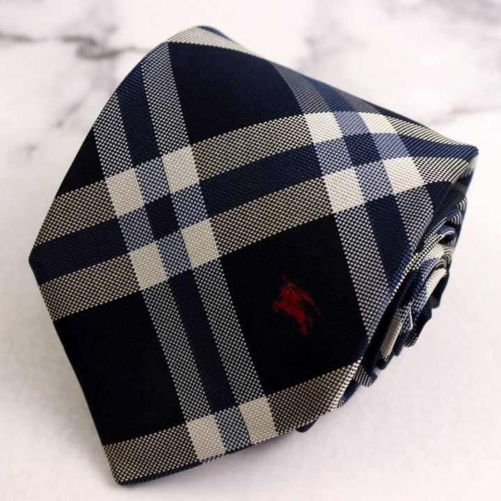 バーバリーブラックレーベル ブランド ネクタイ チェック柄 ノバチェック ホースマーク シルク 日本製 PO メンズ ネイビー BURBERRY BLACK LABEL 【中古】