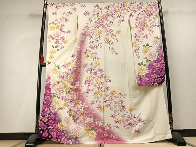平和屋着物●豪華振袖　刺繍　草花文　暈し染め　金糸　銀通し地　正絹　逸品　AABL3391fy 27,885円
