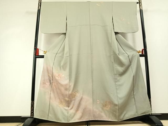 平和屋着物●訪問着　中国三大刺繍　スワトウ刺繍　汕頭刺繍　雪輪重ね花文　暈し染め　金彩　正絹　逸品　AABL3439fy