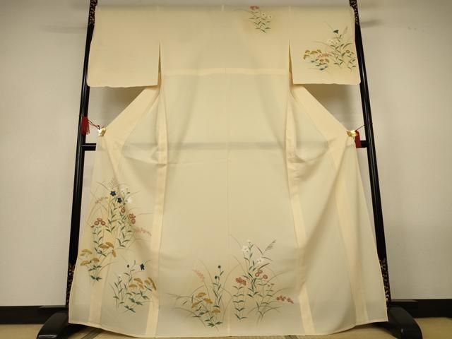 平和屋着物＊夏物　訪問着　絽　手描き　草花文　正絹　逸品　AABL6595jd
