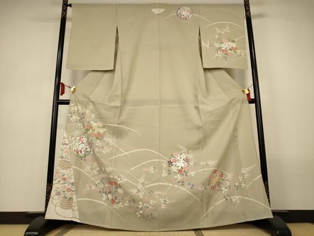 平和屋着物＊夏物　訪問着　絽　草花丸文　銀彩　正絹　逸品　AABL6644jd