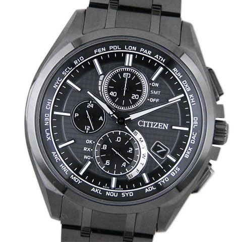 【中古A】シチズン　CITIZEN　メンズ腕時計　アテッサ　ブラックチタンシリーズ　AT8044-56E　エコドライブ　電波時計