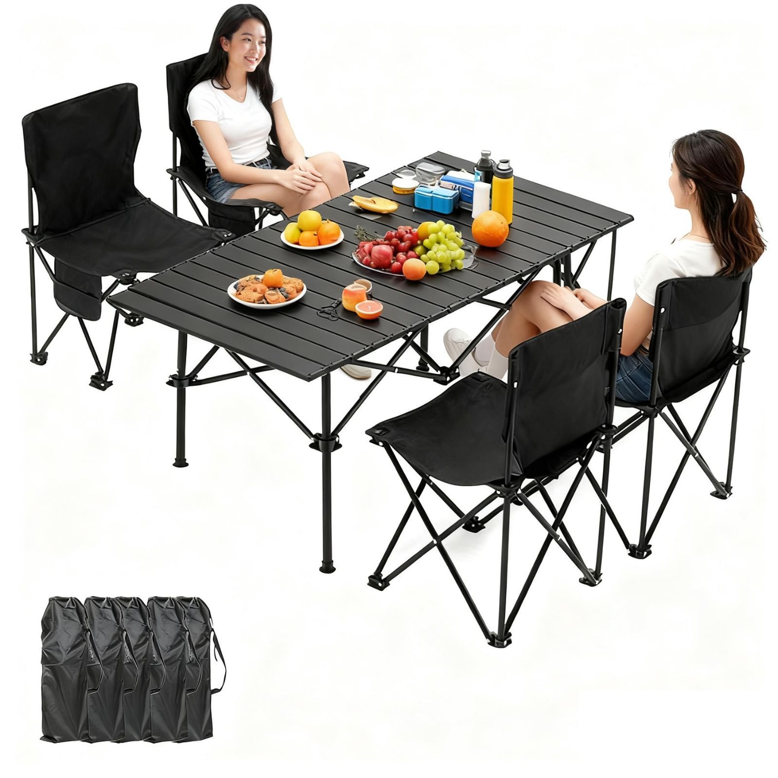 【特価商品】お釣り BBQ 収納バッグ付き 組立簡単 ガーデン 折り畳み 超軽量 超軽量 キャンプ用品(ブラック ピクニックテーブル テーブル57cm×95cm×50cm キャンプ セット 5点セット) チェア テーブル アウトドア 7,728円