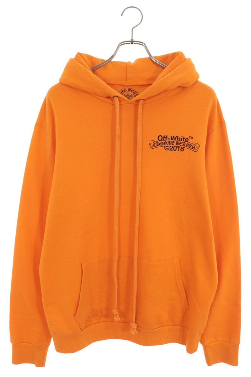 クロムハーツ HD PLVR V OFF WHITE オフホワイトロゴバックプリントプルオーバーパーカー メンズ L