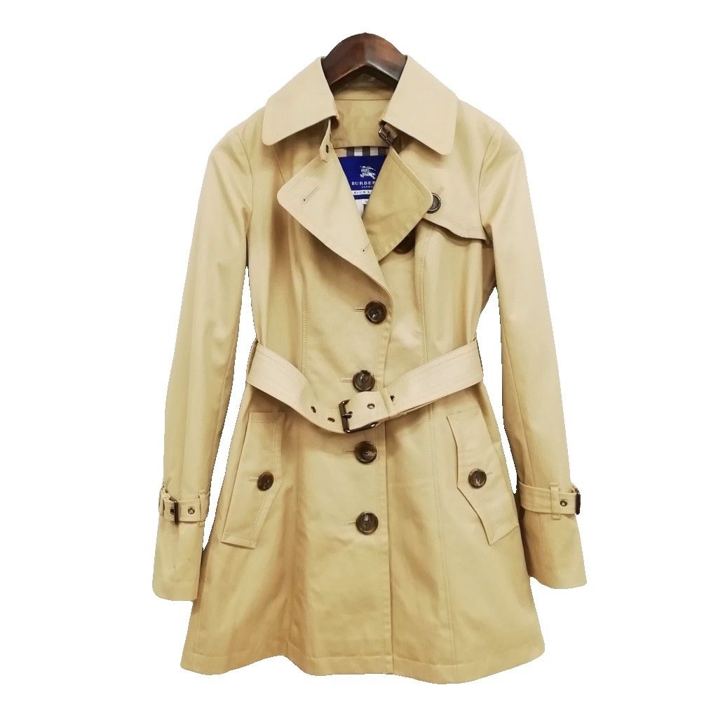 バーバリーブルーレーベル BURBERRY BLUE LABEL ショート ミドル丈 トレンチコート ノバチェック 裏地 ライナー欠損 38 ベージュ