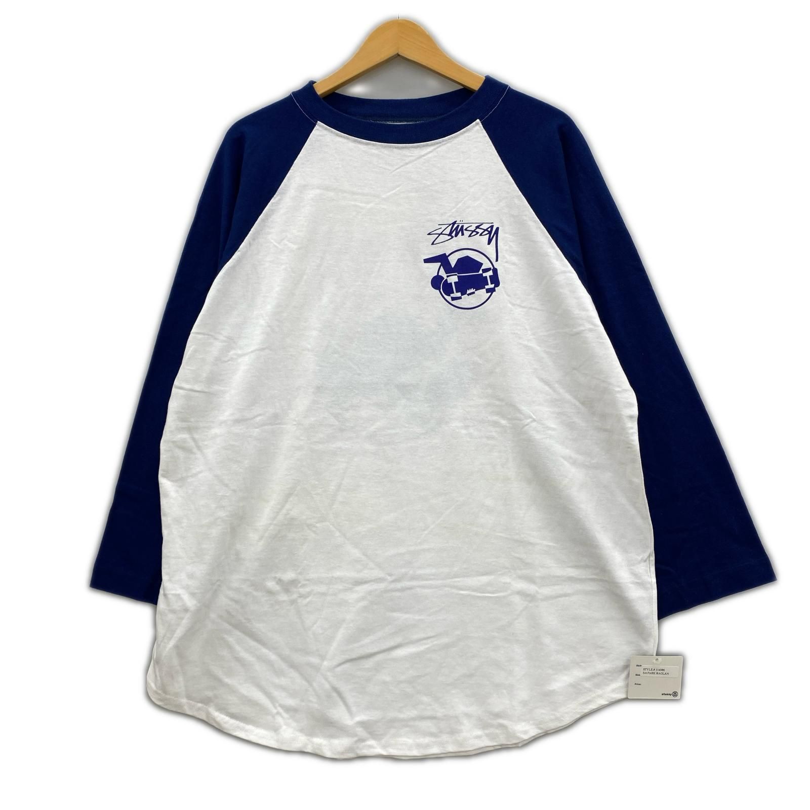 STUSSY ステューシー タグ付き 紺タグ PARK ラグランカットソー sizeXL/ホワイト×ネイビー 9,198円