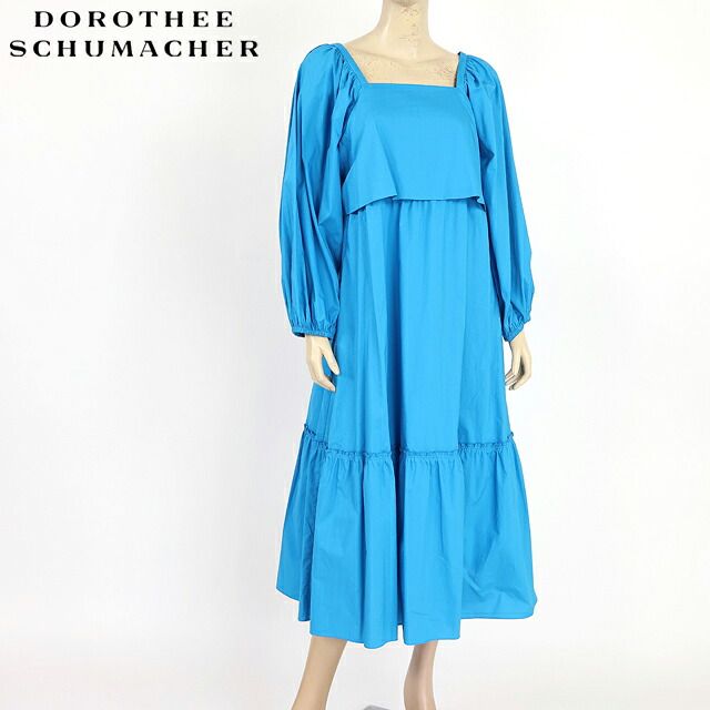 ドロシー・シューマッハ DOROTHEE SCHUMACHER レディース ロングワンピース スクエアネック胸元重ね布ワンピース ブルー系（サイズ/2/3）sk0009