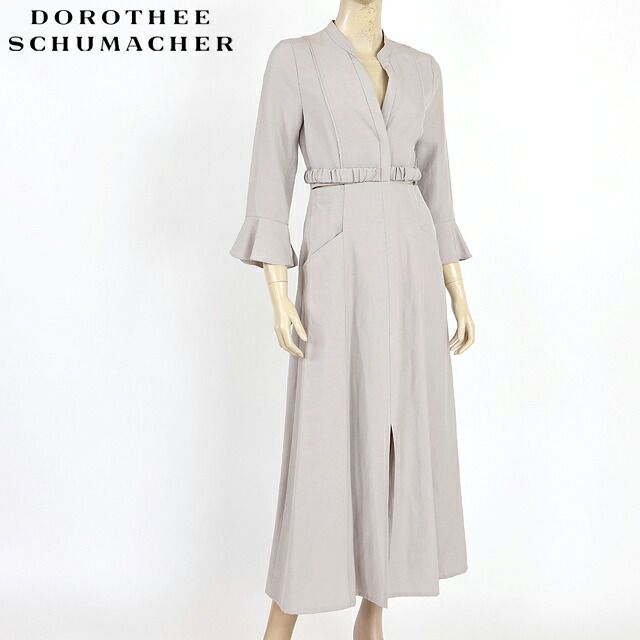 ドロシー・シューマッハ DOROTHEE SCHUMACHER レディース ロングワンピース 麻混紡ウエストサイドカットワンピース グレー系（サイズ/1）sk0011
