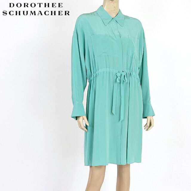 ドロシー・シューマッハ DOROTHEE SCHUMACHER レディース ワンピース ミディアム シルク100％ウエスト絞りブラウスワンピース グリーン系（サイズ/2）sk0021