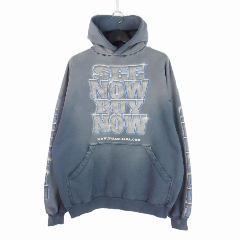 バレンシアガ BALENCIAGA 24SSデムナ期 Large Fit Hoodie ラージフィットフーディー パーカー ウォッシュド加工 L ウォッシュドブルー 青 739024 TQVE7 国内正規