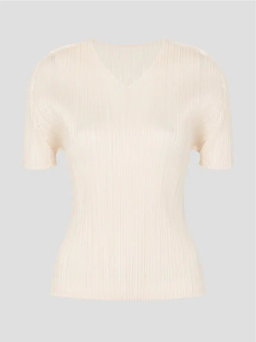 ISSEY MIYAKE イッセイミヤケ PLEATS PLEASE プリーツプリーズ トップス 8月 マンスリー Vネック トップス オフホワイト F サイズ