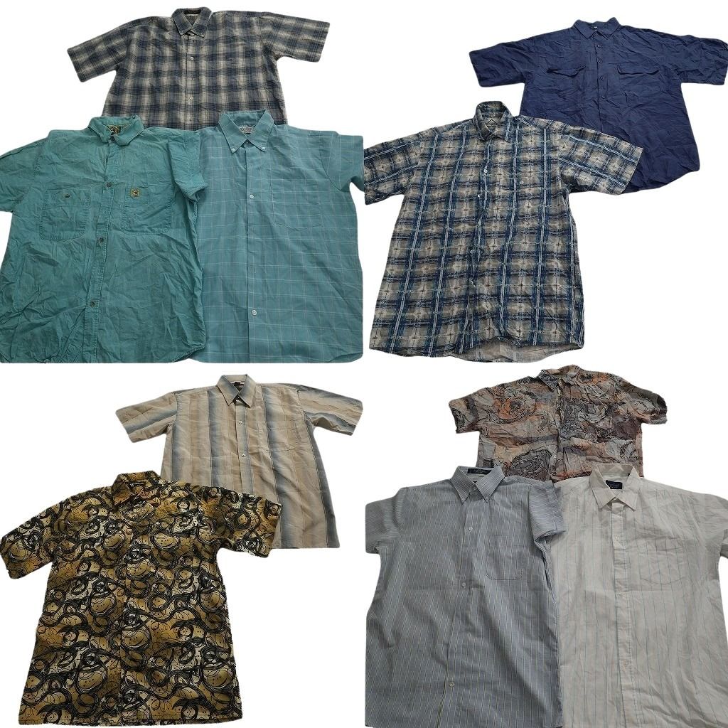 古着卸 まとめ売り 半袖シャツ 10枚セット ( メンズ M ) ボタンダウン チェック柄 ストライプ ダブルフラップ 中古 古着 NG0210 9,000円