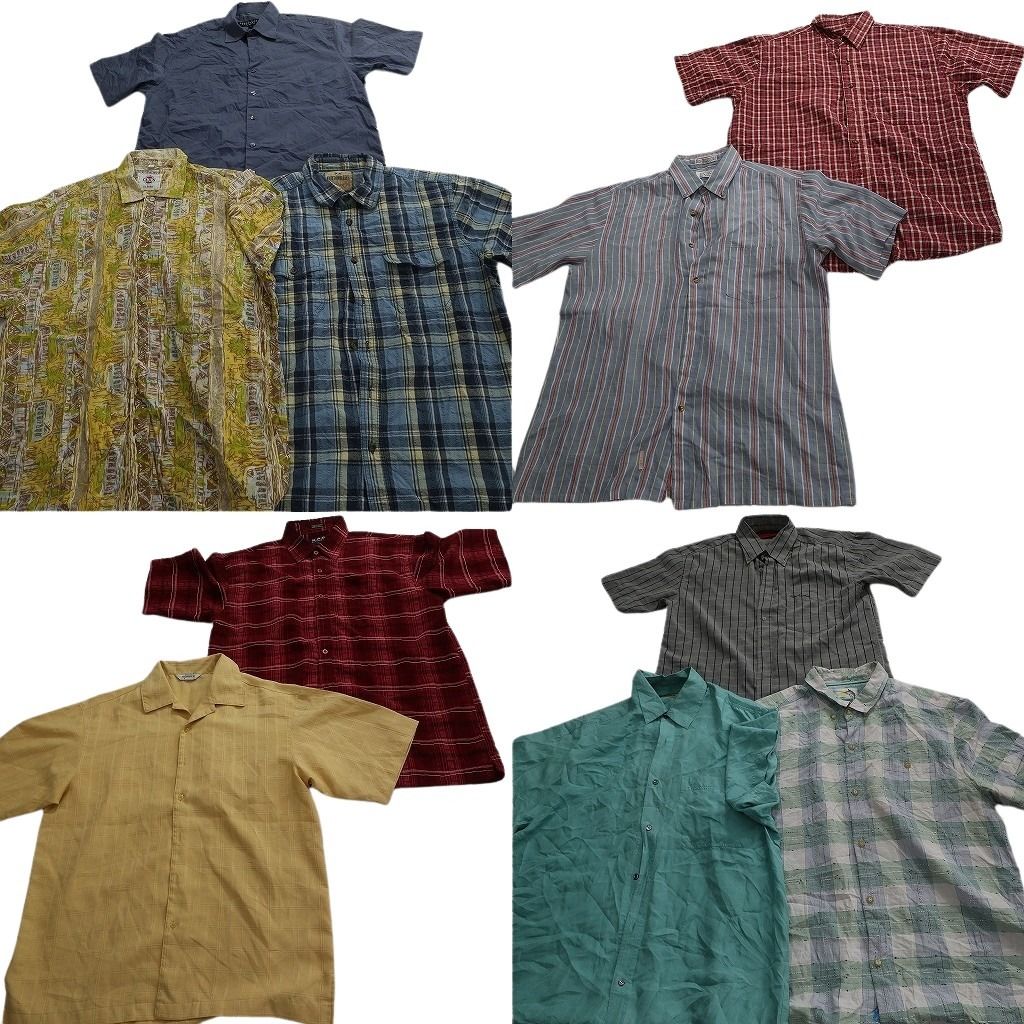 古着卸 まとめ売り 半袖シャツ 10枚セット ( メンズ L ) ダブルフラップ マルチカラー ボックスカット ボタンダウン 中古 古着 NG0224
