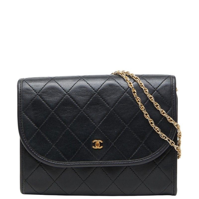 シャネル ココマーク マトラッセ ミニ チェーン ショルダーバッグ ブラック ゴールド ラムスキン メッキ レディース CHANEL【1-0279048】