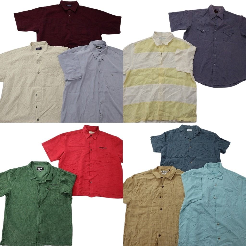 古着卸 まとめ売り 半袖シャツ 10枚セット ( メンズ XL ) バンドカラー オープンカラー ボックスカット ベージュ 中古 古着 NG0257