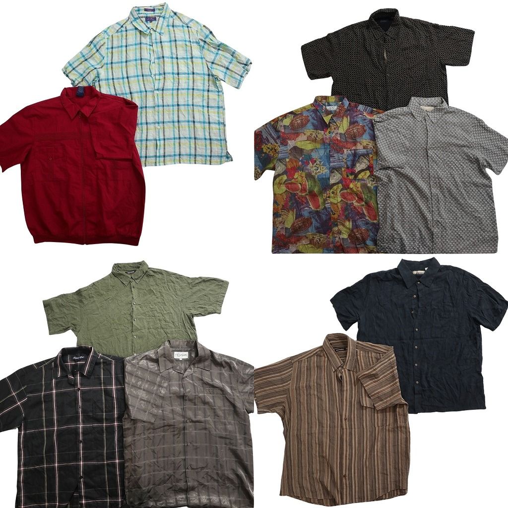 古着卸 まとめ売り 半袖シャツ 10枚セット ( メンズ XL ) ボックスカット マルチカラー オープンカラー チェック柄 中古 古着 NG0267