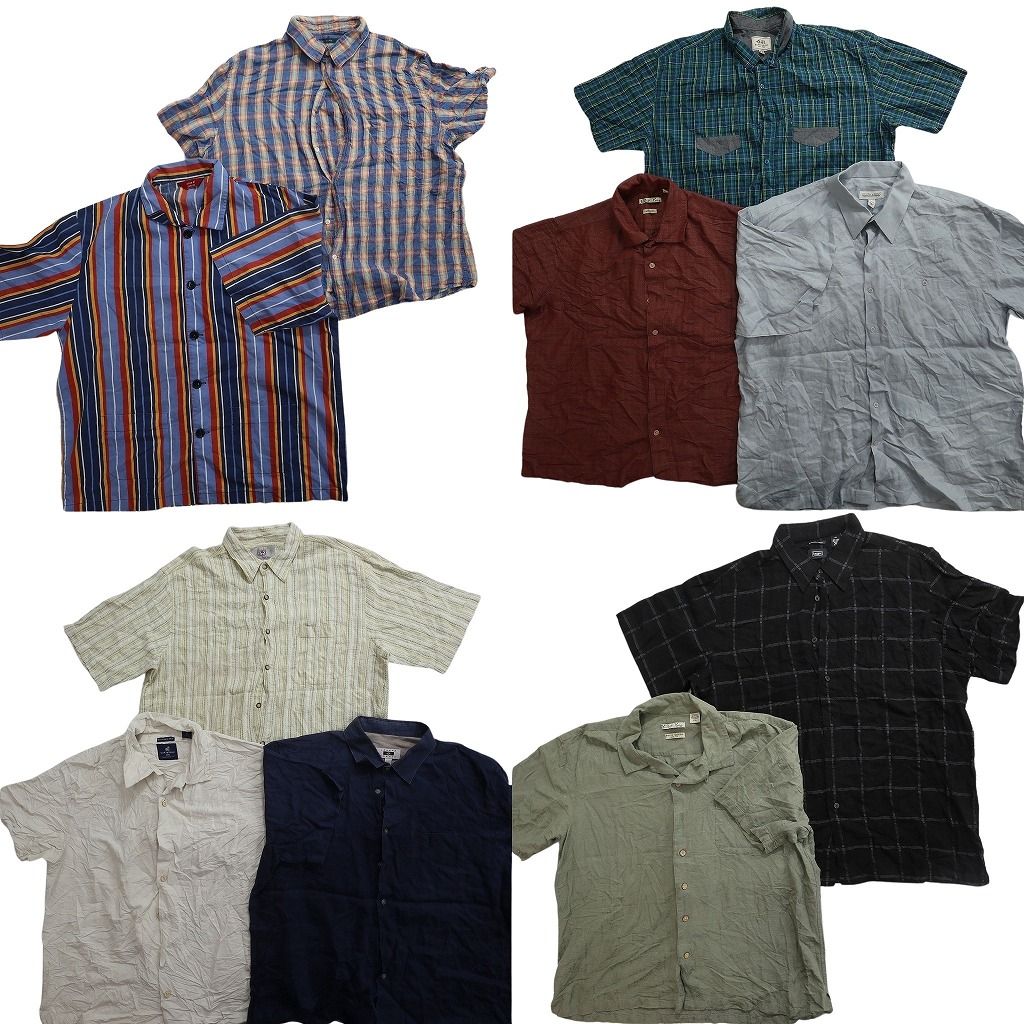 古着卸 まとめ売り 半袖シャツ 10枚セット ( メンズ 2XL ) オープンカラー ボックスカット マルチカラー ストライプ 中古 古着 NG0279 8,880円