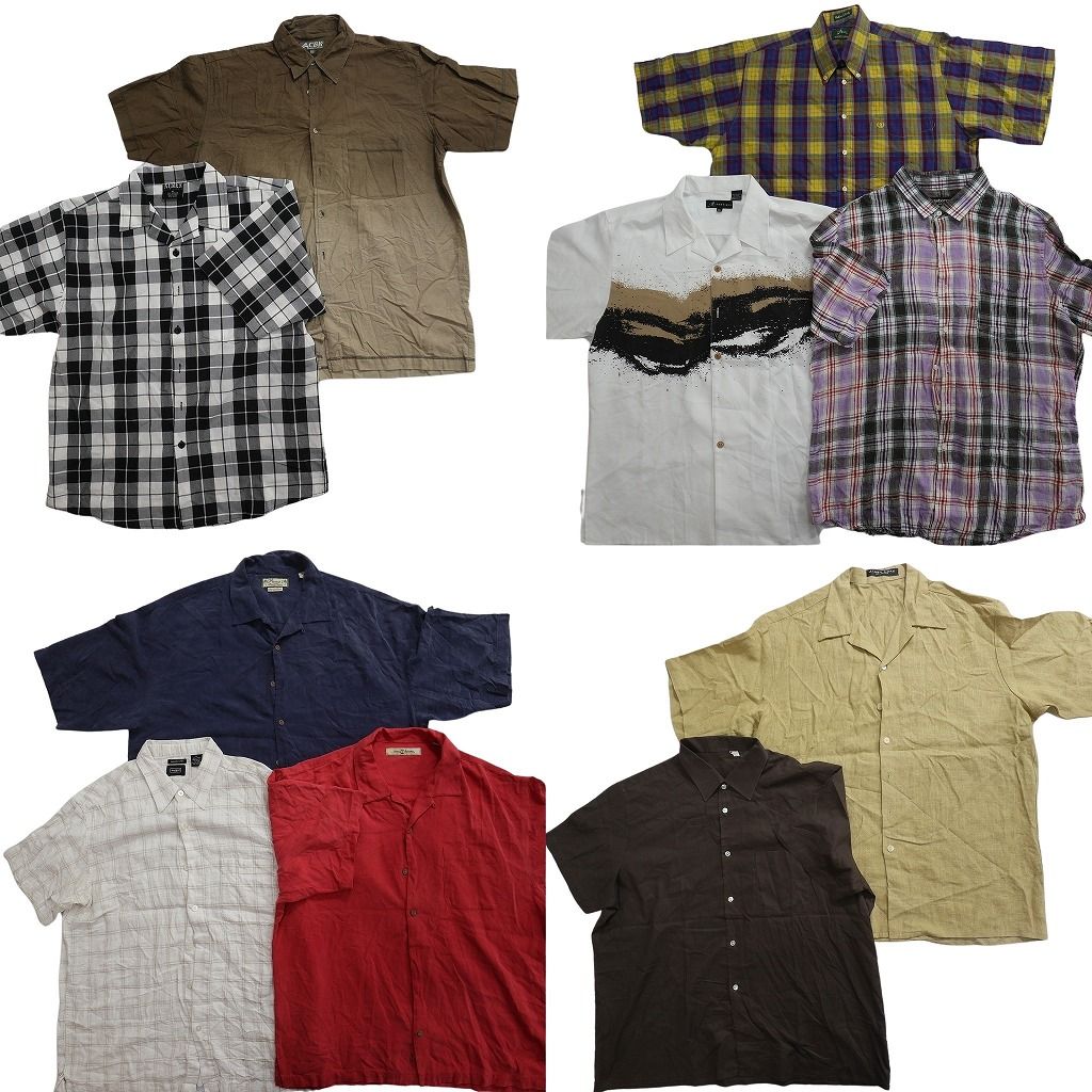 古着卸 まとめ売り 半袖シャツ 10枚セット ( メンズ XL ) オープンカラー ボックスカット チェック柄 マルチカラー 中古 古着 NG0280