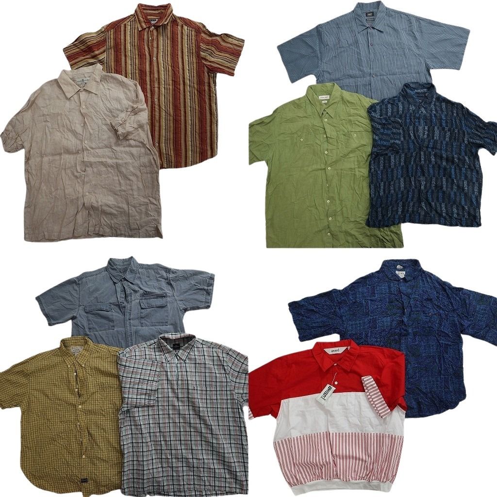 古着卸 まとめ売り 半袖シャツ 10枚セット ( メンズ XL ) デットストック ボックスカット ダブルフラップ 総柄 中古 古着 NG0281