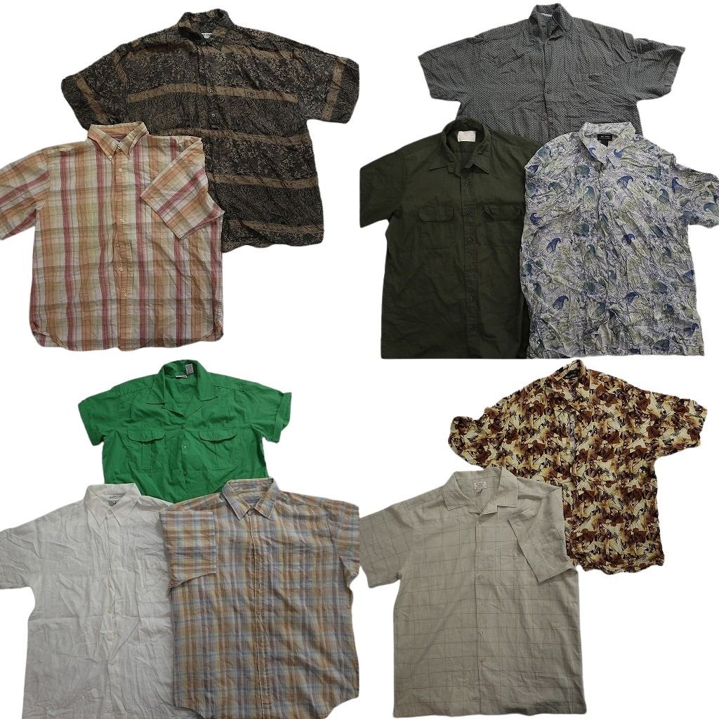 古着卸 まとめ売り 半袖シャツ 10枚セット ( メンズ XL ) オープンカラー ボックスカット ボタンダウン 総柄 中古 古着 NG0286