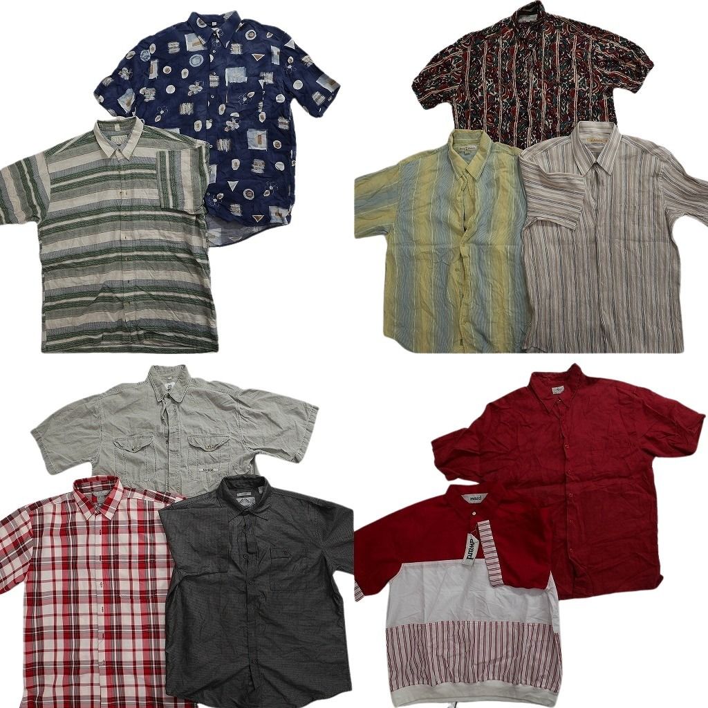 古着卸 まとめ売り 半袖シャツ 10枚セット ( メンズ L ) デットストック ダブルフラップ ボックスカット チェック柄 中古 古着 NG0288