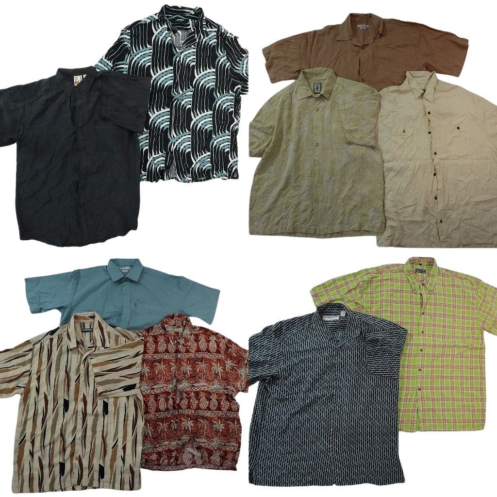 古着卸 まとめ売り 半袖シャツ 10枚セット ( メンズ XL ) オープンカラー チェック柄 ボタンダウン ボックスシルエット 中古 古着 NG0303 9,360円