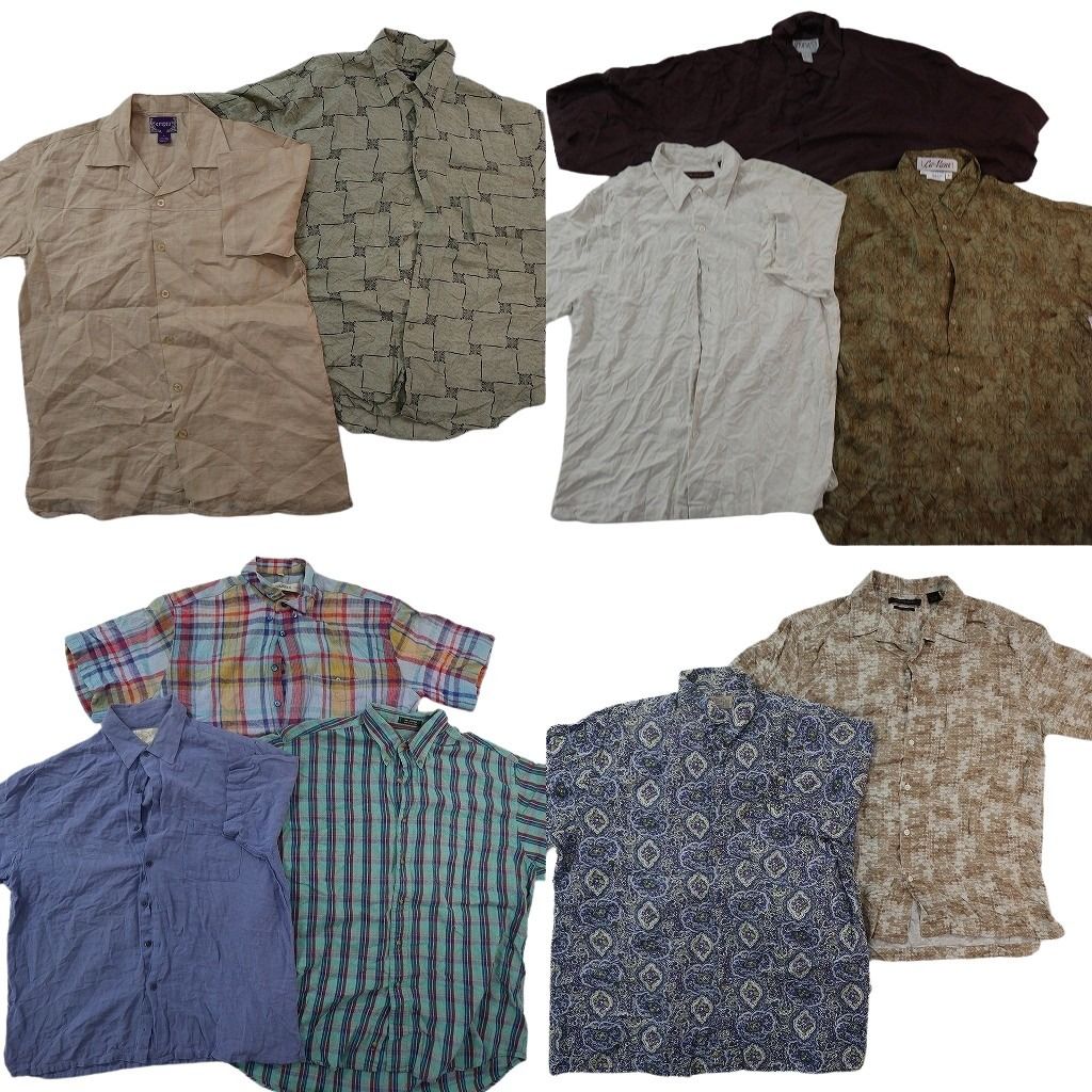 古着卸 まとめ売り 半袖シャツ 10枚セット ( メンズ L ) 総柄 オープンカラー ボックスカット ボタンダウン 中古 古着 NG0306