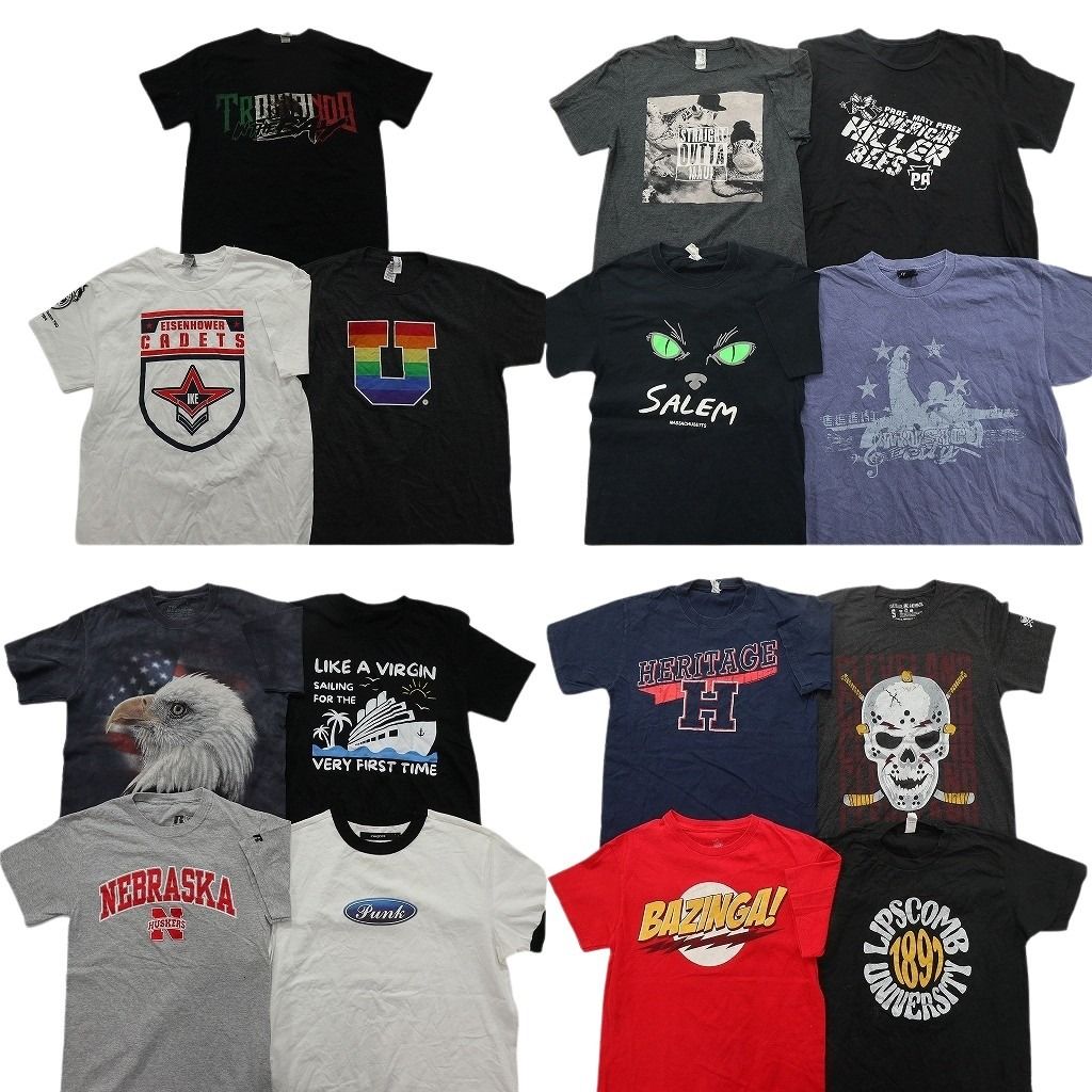 古着卸 まとめ売り プリント Tシャツ 15枚セット ( メンズ S ) リンガー アニマル イーグル 星条旗 カレッジ風ロゴ 中古 古着 NG0363