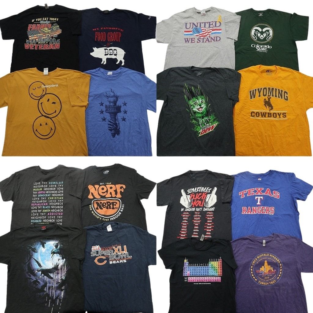 古着卸 まとめ売り プリント Tシャツ 16枚セット ( メンズ XL/Ｌ ) スマイリー 星条旗 プロチーム MLB レンジャース 中古 古着 NG0370 13,950円