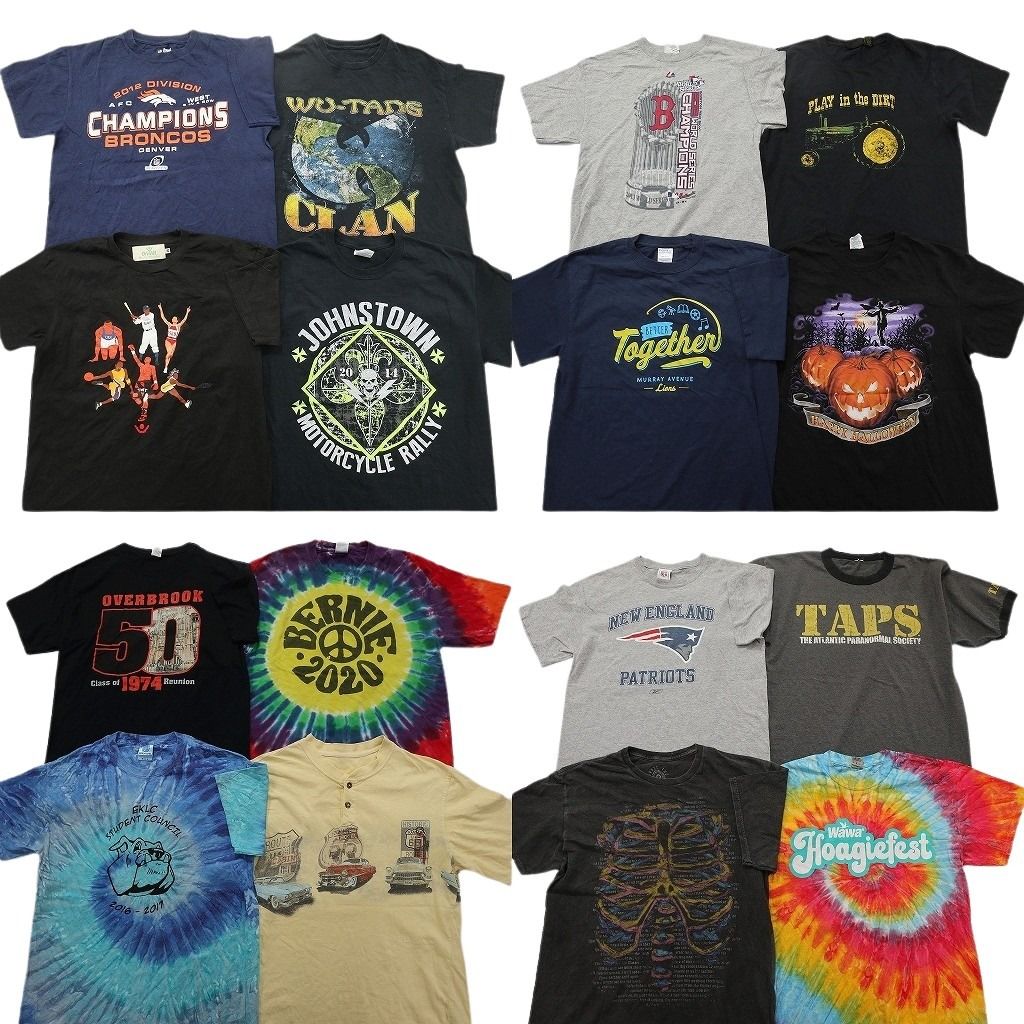 古着卸 まとめ売り プリント Tシャツ 16枚セット ( メンズ Ｍ ) スカル プロチーム NFL ブロンコス 音楽 ウータンクラン 中古 古着 NG0375