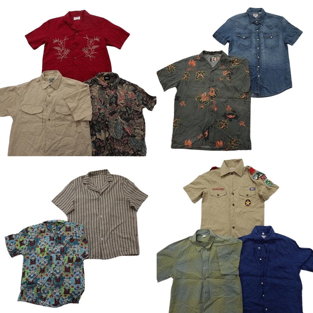 古着卸 まとめ売り 半袖シャツ 10枚セット ( メンズ S ) オープンカラー ダブルフラップ ストライプ デニム ボックスカット 中古 NG0471