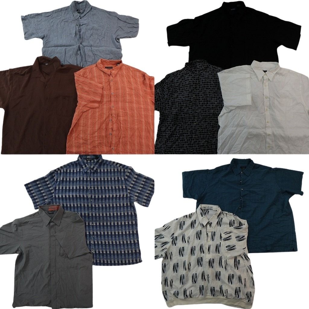 古着卸 まとめ売り 半袖シャツ 10枚セット ( メンズ 2XL/3XL ) オープンカラー ボックスカット 幾何学模様 ブラック 中古 古着 NG0518
