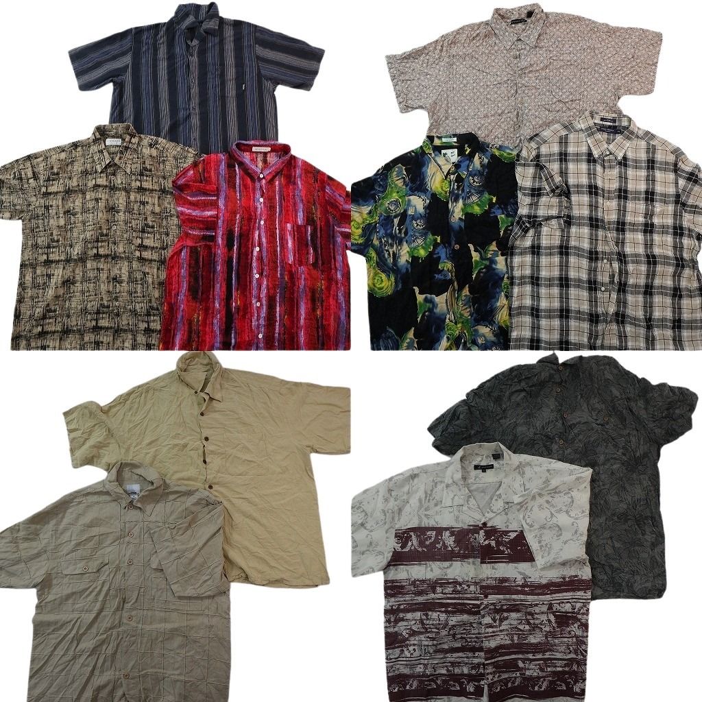 古着卸 まとめ売り 半袖シャツ 10枚セット ( メンズ 2XL ) オープンカラー ボックスカット ダブルフラップ ボタンダウン 中古 古着 NG0520 8,400円