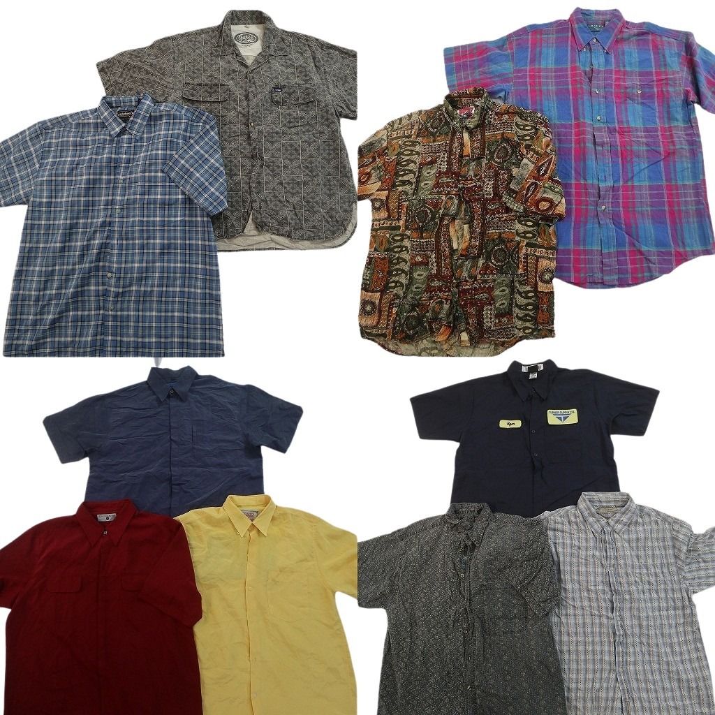 古着卸 まとめ売り 半袖シャツ 10枚セット ( メンズ L ) ボタンダウン ダブルフラップ ボックスカット チェック柄 中古 古着 NG0539